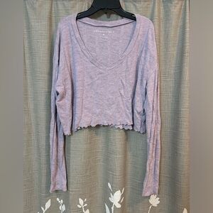 Purple and gray long sleeved crop top